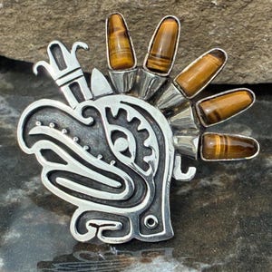 Miguel Melendez Vintage Large Taxco Sterling and Tigers Eye Stone