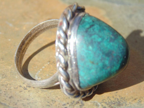 Southwestern Sterling Silver and Green Chrysocoll… - image 2