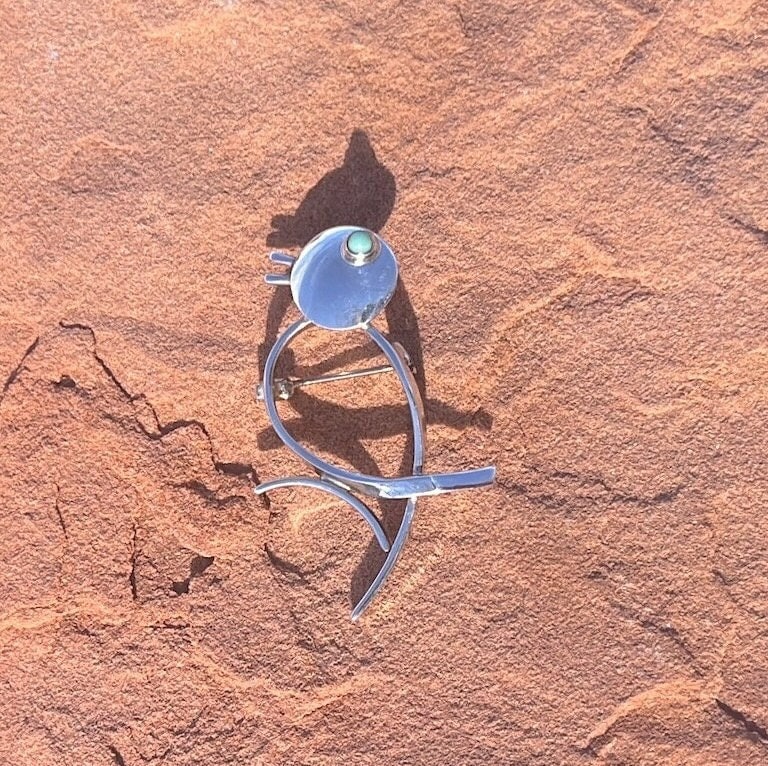 Maricela ~ Vintage Isidro Garcia Pina - Taxco Sterling Silver Bird with Blue Eye Pin / Brooch