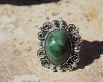 Abraham Tobias ~ Mexican Sterling Silver and Green Cab Ring Size 4  ~ c.1930's
