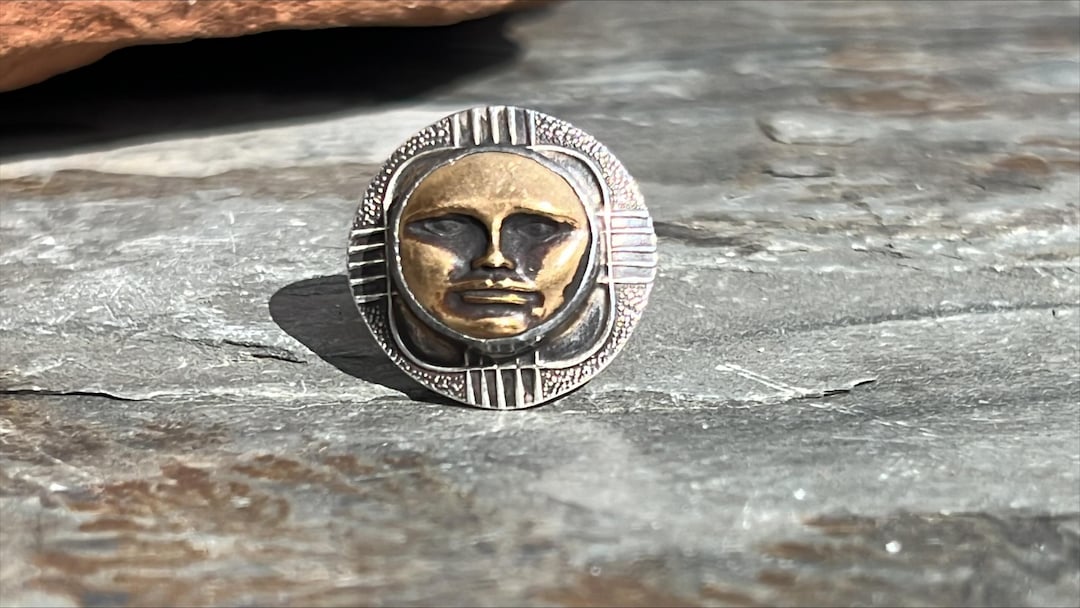 Tabra ~ ヴィンテージ スターリングシルバーと銅のインカ太陽神の顔の