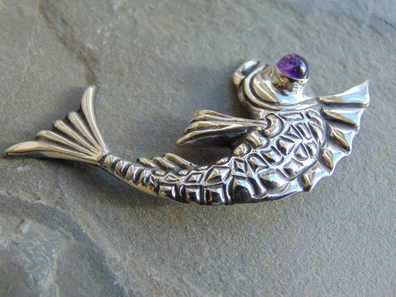 Vintage Mexican Silver Fish with Purple Amethyst … - image 4