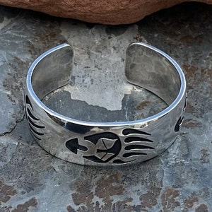 Mitchell Sockyma Vintage Hopi Sterling Silver Overlay Bear Paw Cuff Bracelet image 4