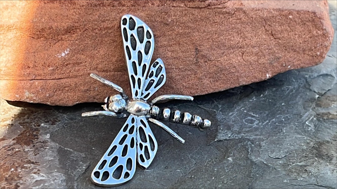 Broche Vintage Libellule En Argent Sterling 11.4 Grammes - Marque Mexico, Occasion