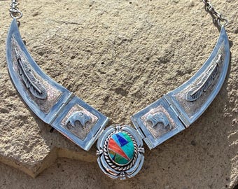Ella Peter Vintage Navajo Sterling and Turquoise Bear Claw