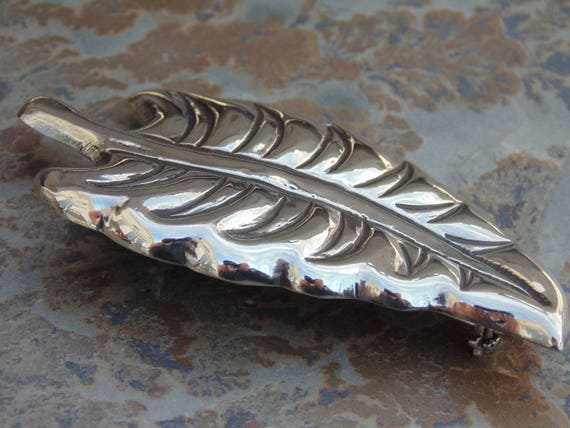 Coro ~ Vintage Mexican Silver Leaf Brooch / Pin D… - image 6