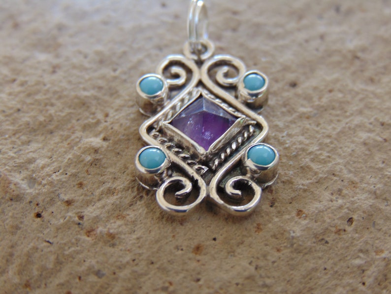 Vintage Mexican Sterling Silver and Amethyst Small Pendant Charm