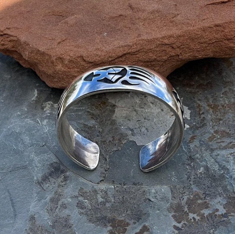 Mitchell Sockyma Vintage Hopi Sterling Silver Overlay Bear Paw Cuff Bracelet image 6