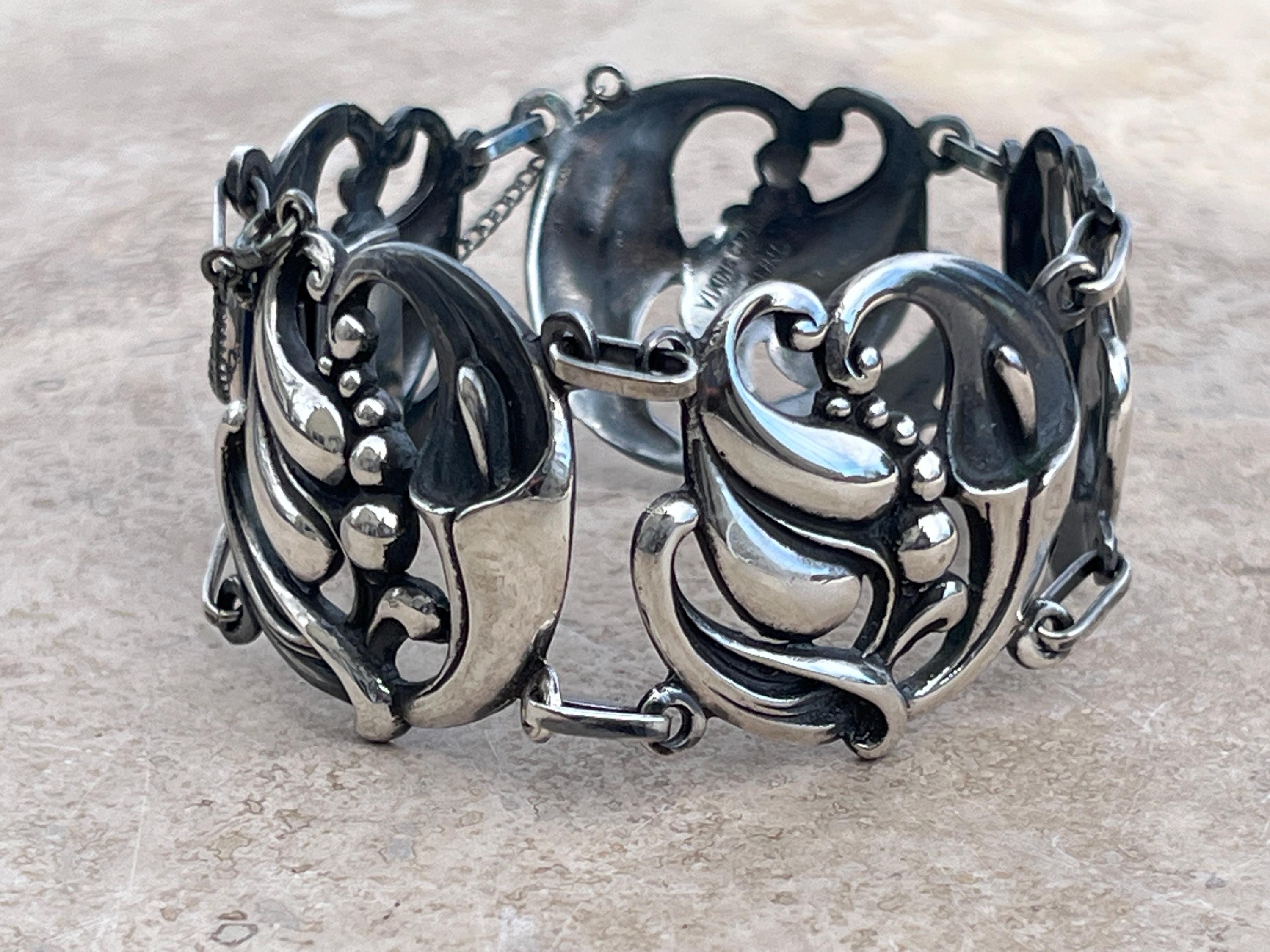 Vintage Sterling Silver Viking Craft Flower / Flora Link Bracelet