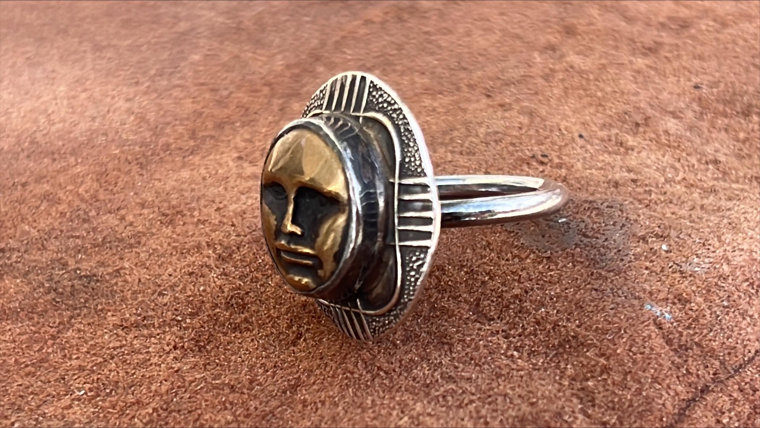 Tabra ~ ヴィンテージ スターリングシルバーと銅のインカ太陽神の顔の