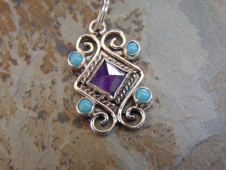 Vintage Mexican Sterling Silver and Amethyst Small Pendant Charm