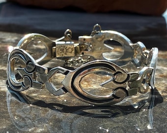 Serafin Moctezuma Vintage Mexico Sterling Silver Owl Link Bracelet c. 1950's