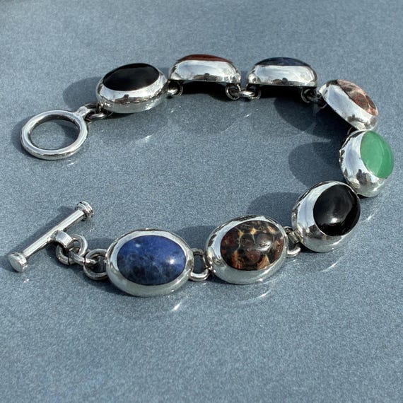 Multi Stone Sterling Toggle Bracelet Vintage Mexi… - image 7