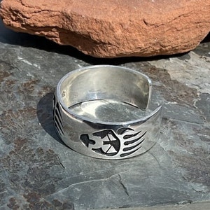 Mitchell Sockyma Vintage Hopi Sterling Silver Overlay Bear Paw Cuff Bracelet image 2
