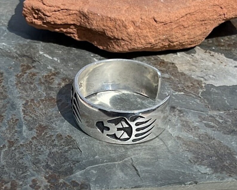 Mitchell Sockyma Vintage Hopi Sterling Silver Overlay Bear Paw Cuff Bracelet image 2