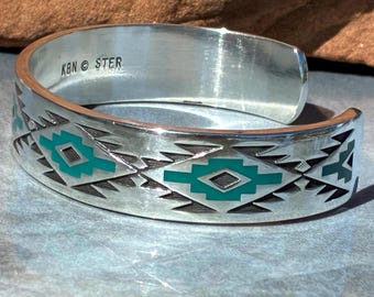 Ella Peter Vintage Navajo Sterling and Turquoise Bear Claw
