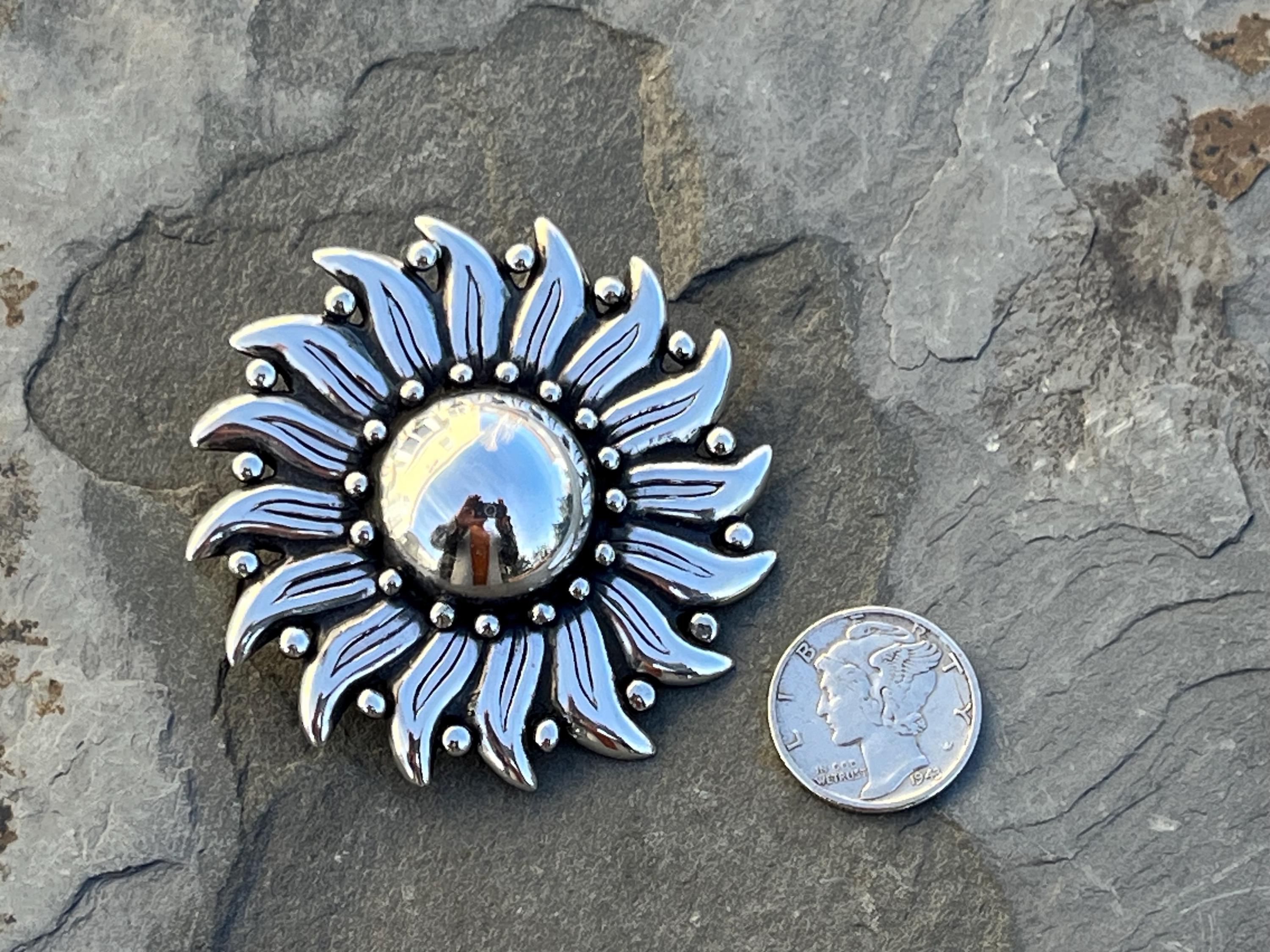 アクセサリー Vintage Mexican Jewelry sunflower taxco Large 2.25
