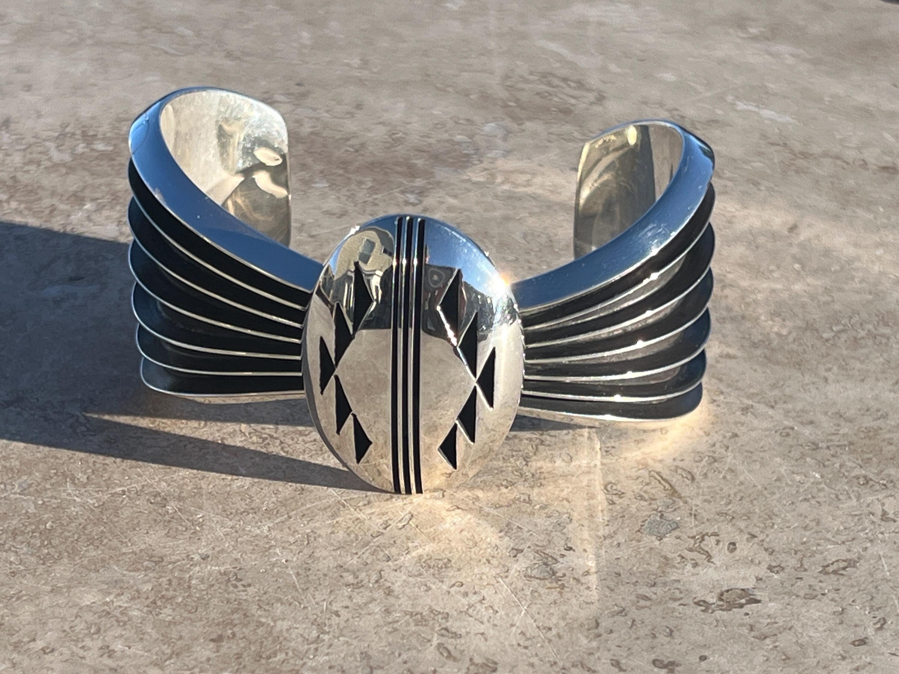 Tsosie and Mary Taylor ~ Vintage Navajo Wide Lined Heavy Sterling