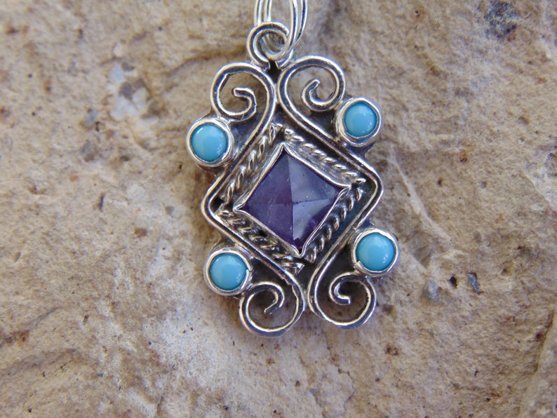Vintage Mexican Sterling Silver and Amethyst Small Pendant Charm