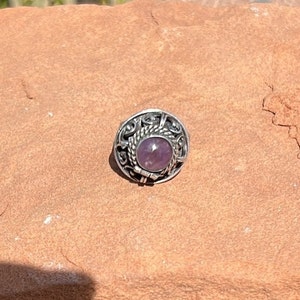 Vintage Mexico Sterling and Amethyst Adjustable Poison Ring with Secret Hinged Compartment c. 1950's image 8