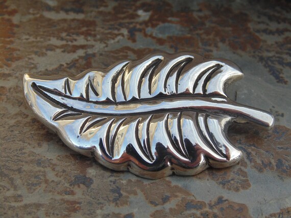 Coro ~ Vintage Mexican Silver Leaf Brooch / Pin D… - image 10