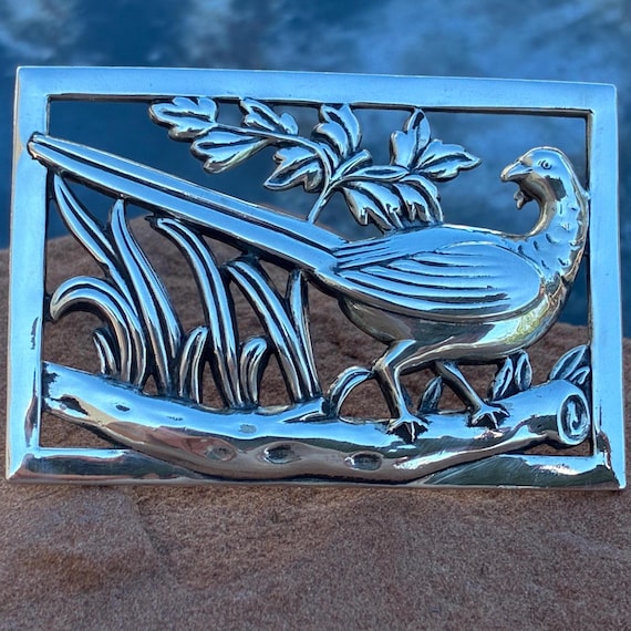 Coro Midcentury Sterling Rectangular Pheasant Bro… - image 1