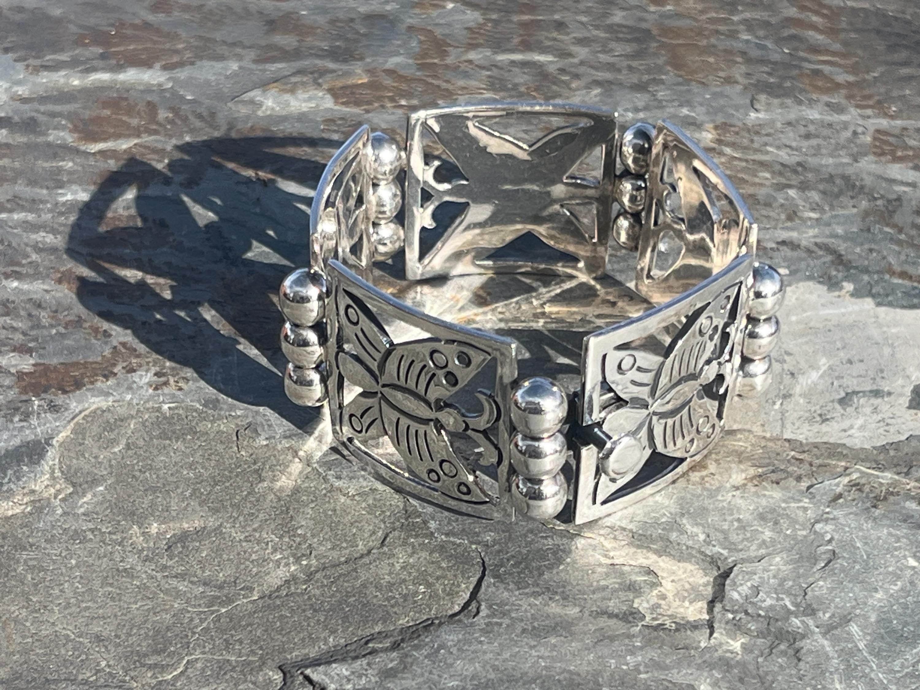 Mexico Sterling Silver Wide Pierced Shiny Happy Butterfly