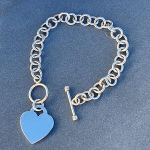 Vintage Mexico Sterling Circle Link Toggle Bracelet with Heart Charm