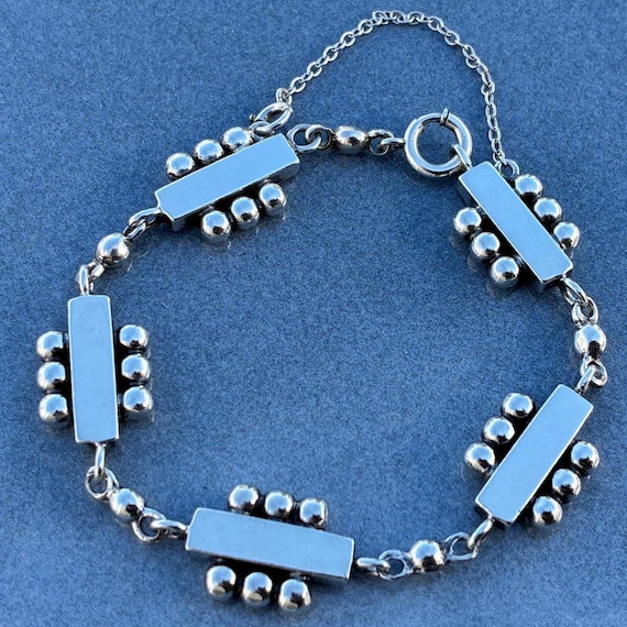 Vintage Modern Sterling Rectangular Link Bracelet… - image 1