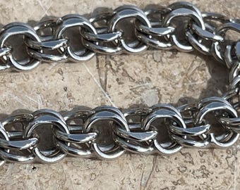 Vintage Sterling Silver Double Link Starter Charm Bracelet 6 1/2 Inches - 19 Grams