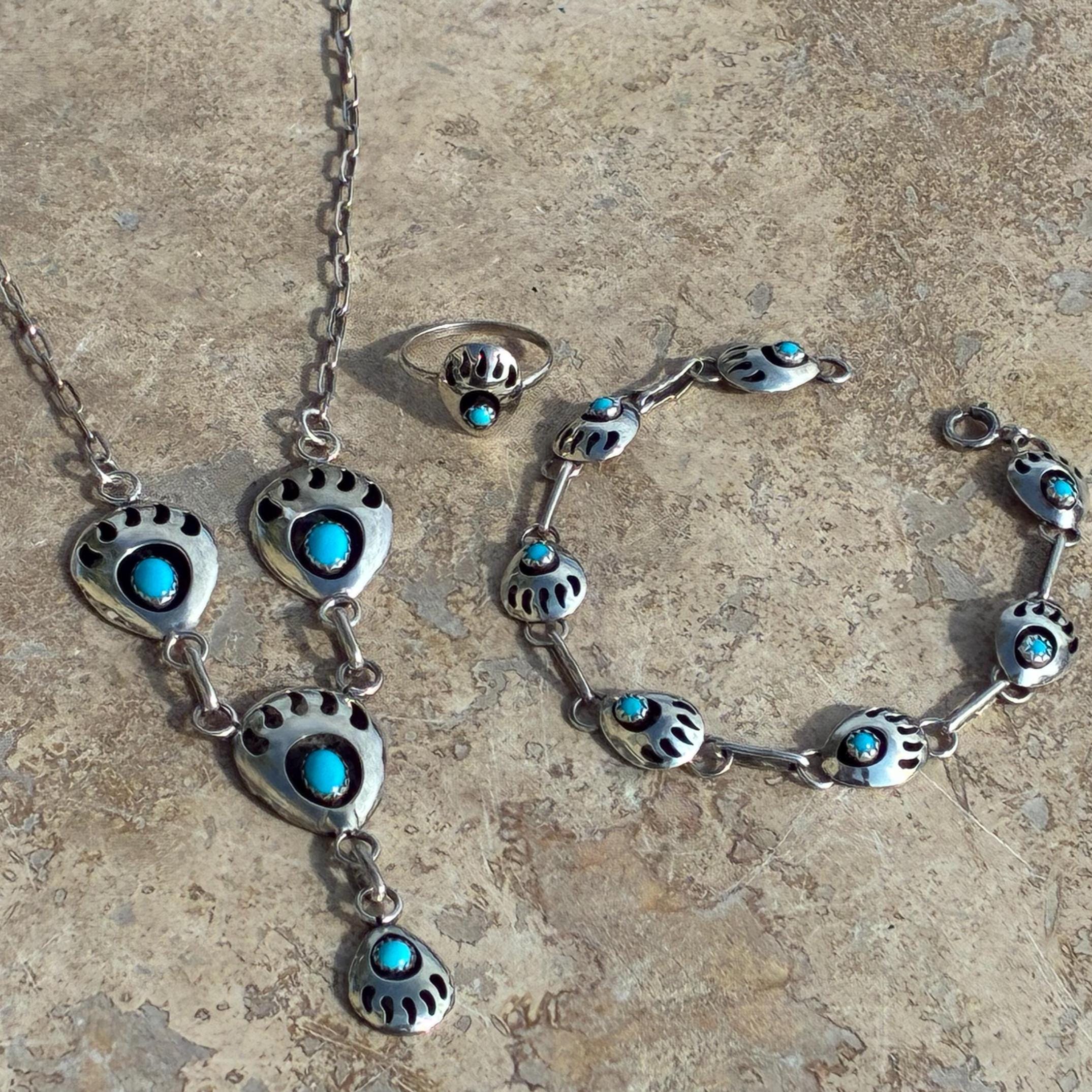 Ella Peter Vintage Navajo Sterling and Turquoise Bear Claw Ella Peter Vintage Navajo Sterling and Turquoise Bear Claw