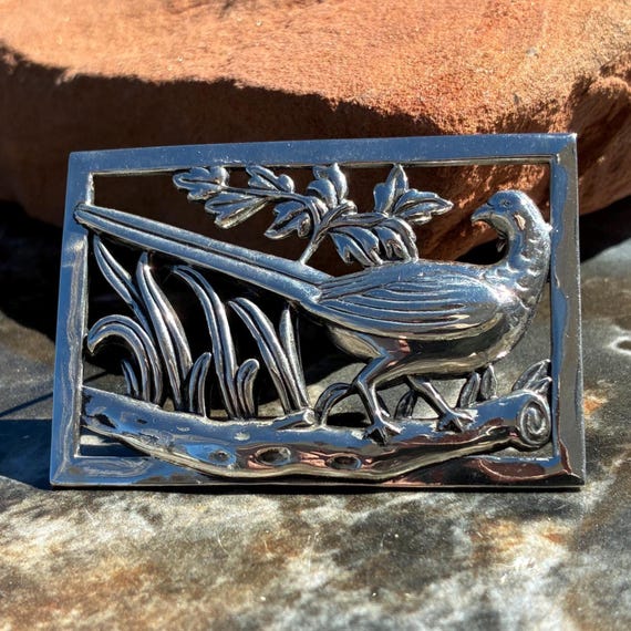 Coro Midcentury Sterling Rectangular Pheasant Bro… - image 2