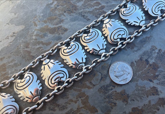 Hector Aguilar ~ Vintage Taxco 940 Silver Chain Lined Bracelet C