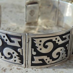 Vintage Mexican Modernist Sterling Silver Curved Panel Hinged Bracelet image 1