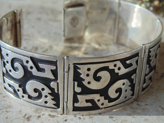 Vintage Mexican Modernist Sterling Silver Curved … - image 1