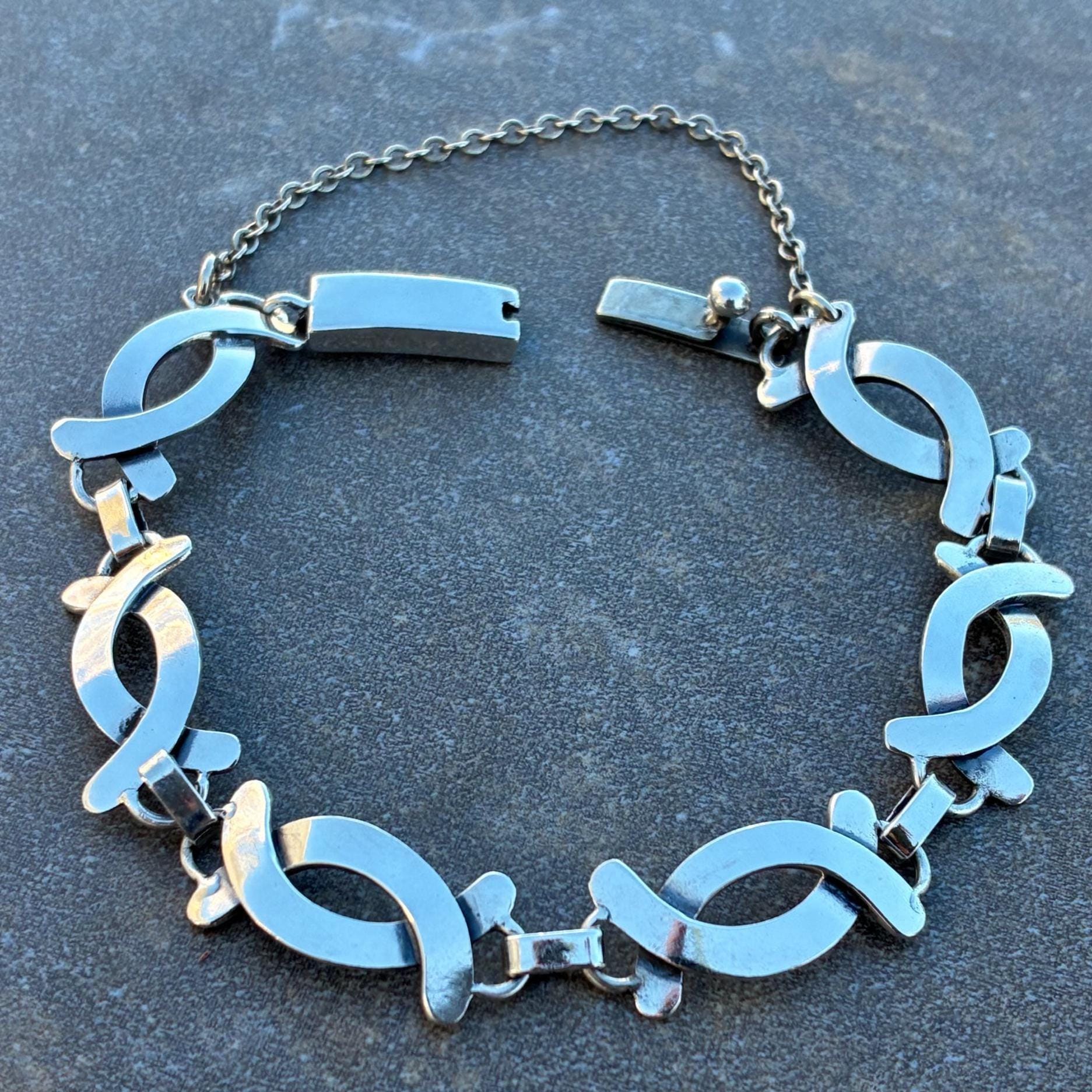 Vintage Mexico Sterling Crossover Link Bracelet 7 3/8 Inches - Etsy