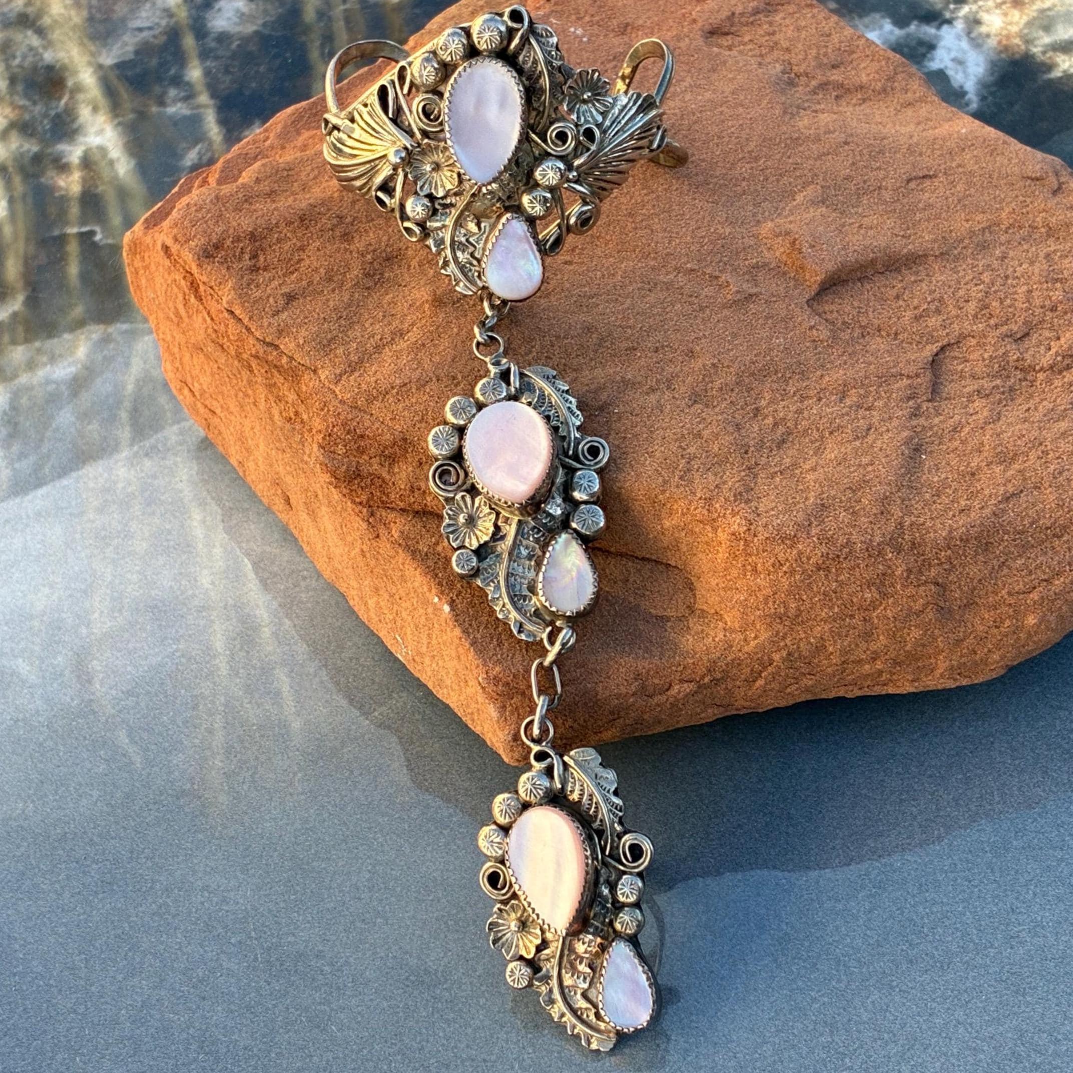 Harry B Yazzie Vintage Navajo Sterling and Pink Mother of Pearl