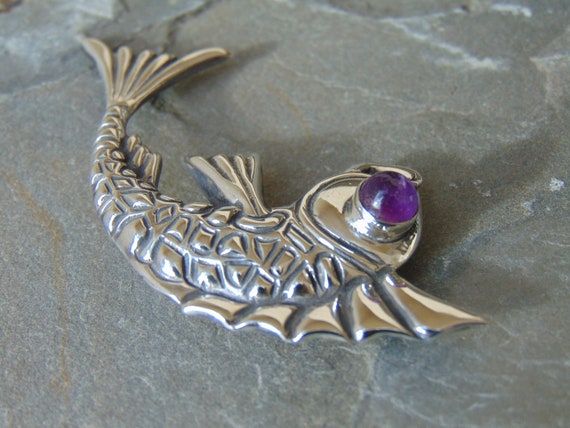 Vintage Mexican Silver Fish with Purple Amethyst … - image 8