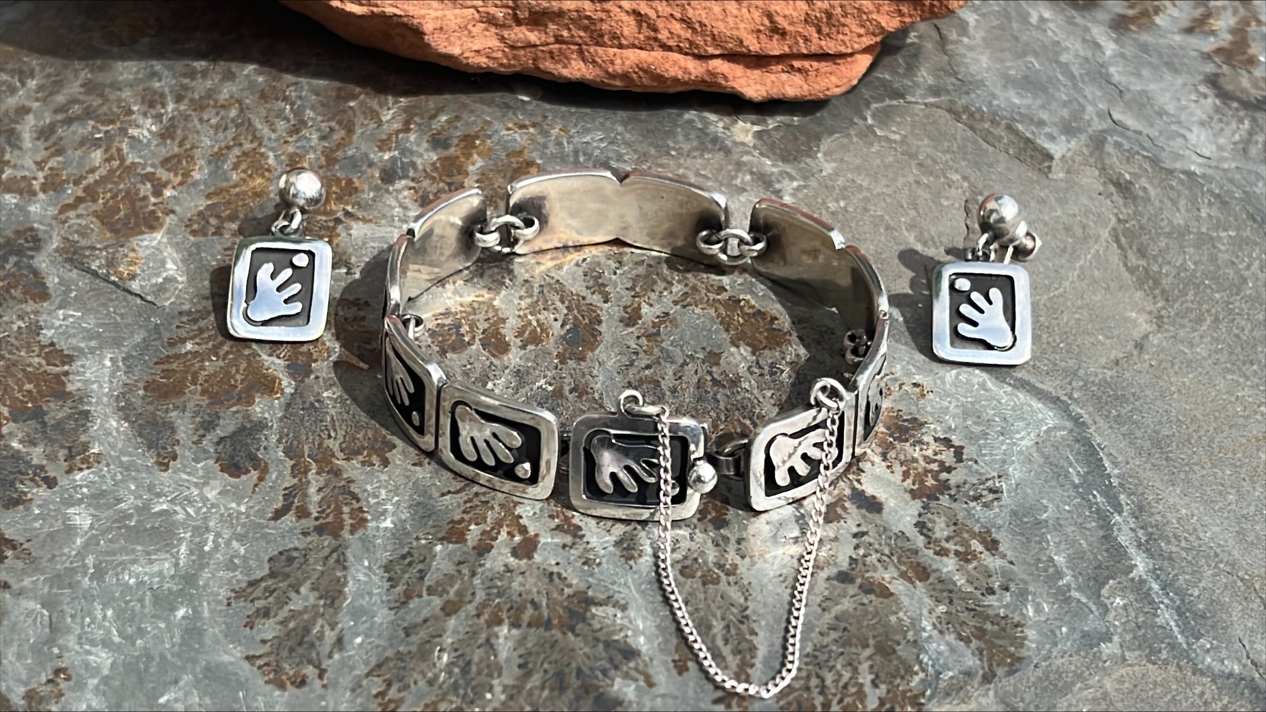 ヴィンテージ スターリングシルバー ブレスレット＆イヤリングセット