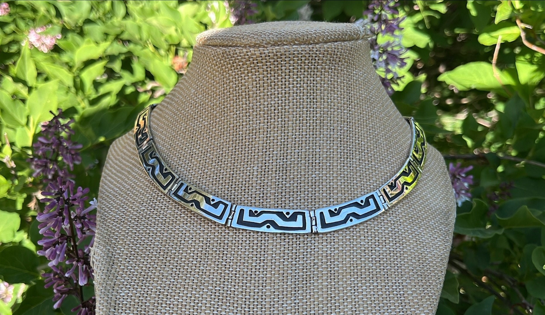 Beto ~ Vintage Mexico Sterling Silver Curved Link Overlay Choker