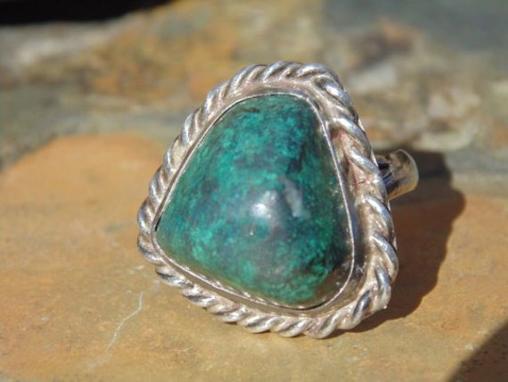 Southwestern Sterling Silver and Green Chrysocoll… - image 1