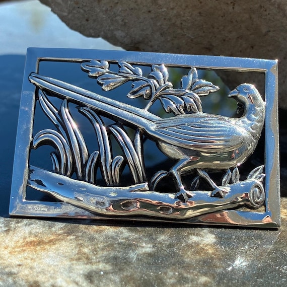 Coro Midcentury Sterling Rectangular Pheasant Bro… - image 9