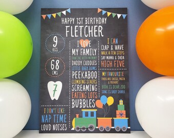 1st Birthday Chalkboard, Train Theme party decoration, Boys First Bday Chalkboard, Bday Poster, 1st, 2nd, 3rd, 4th, 5th Birthday Keepsake