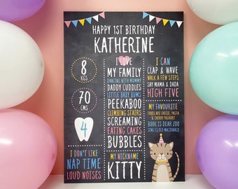 1st Birthday Chalkboard with Cat, Party prop, Birthday Party Decoration, Birthday Poster, 1st, 2nd, 3rd, 4th, 5th Birthday Keepsake