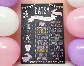 1st Birthday Chalkboard with Bunnies, Party prop, Birthday Party Decoration, Birthday Poster, 1st, 2nd, 3rd, 4th, 5th Birthday Keepsake