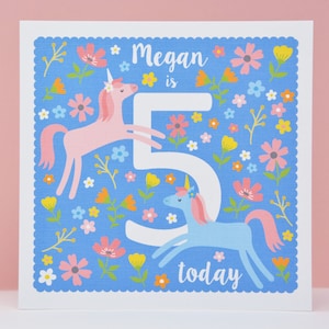 5th Birthday Card, Unicorn 5th Birthday Card, Personalised age 5 Card, Fifth Birthday Card for a Girl, 5th Birthday Card for a Child