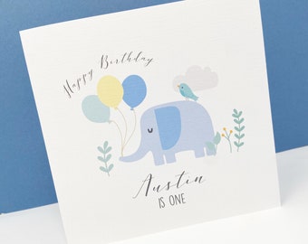 Personalised Boys 1st Birthday Card, Personalised Birthday Card, Boy 1st Birthday Card, Elephant 1st Birthday Card, Elephant Card, Cute Card