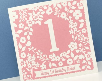 1st Birthday Card, Personalised 1st Birthday Card, First Birthday Card, Girls 1st Birthday Card, Pretty floral Card, 5 colours available