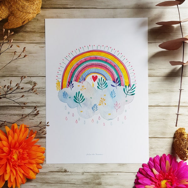 Print affiche Arc-en-ciel multicolore, A4 et A5