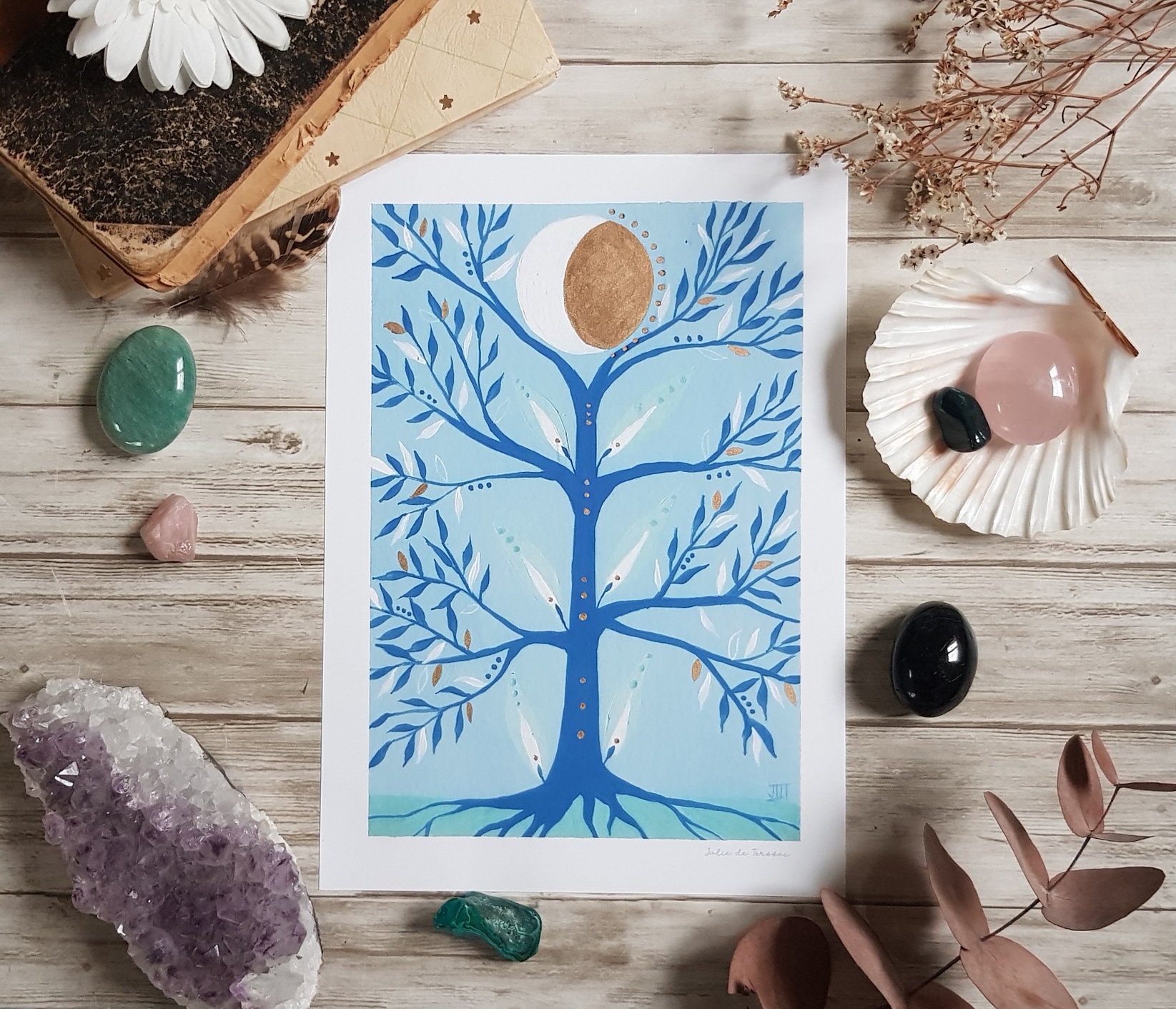 Print Reproduction Arbre de Vie Bleu A4 et A5